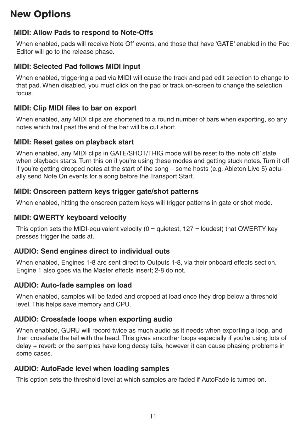 New options | FXpansion Guru 1.5 User Manual | Page 11 / 19