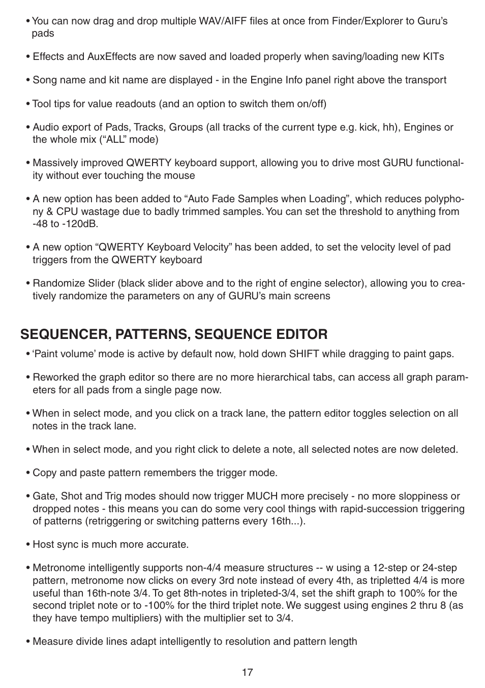 Sequencer, patterns, sequence editor | FXpansion Guru 1.5 User Manual | Page 17 / 19