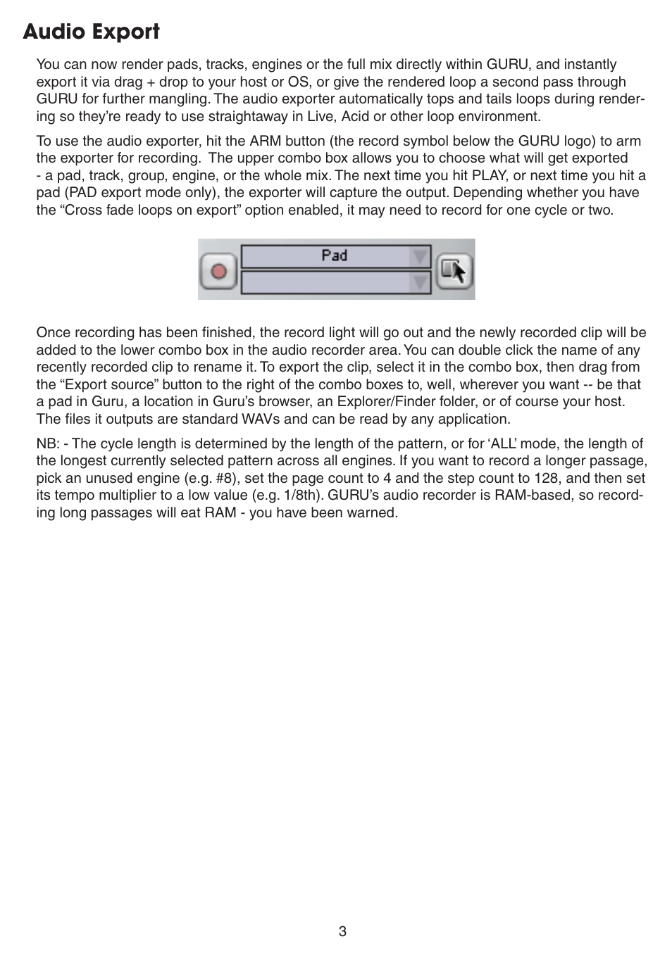 Audio export | FXpansion Guru 1.5 User Manual | Page 3 / 19