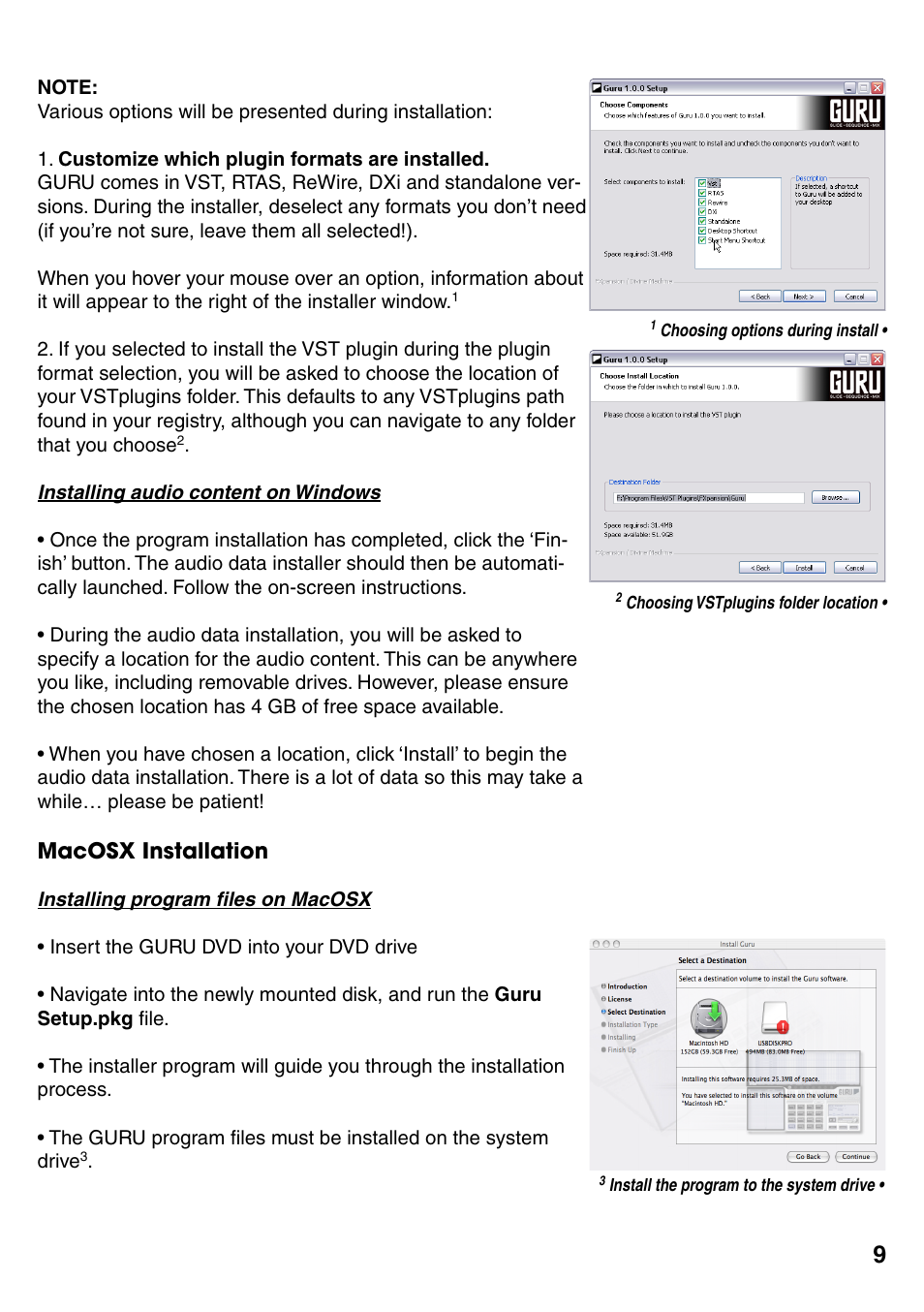 Macosx installation, Macosx installation 9 | FXpansion GURU User Manual | Page 10 / 97