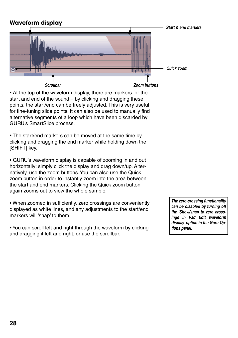 Waveform display, Waveform display 28 | FXpansion GURU User Manual | Page 29 / 97