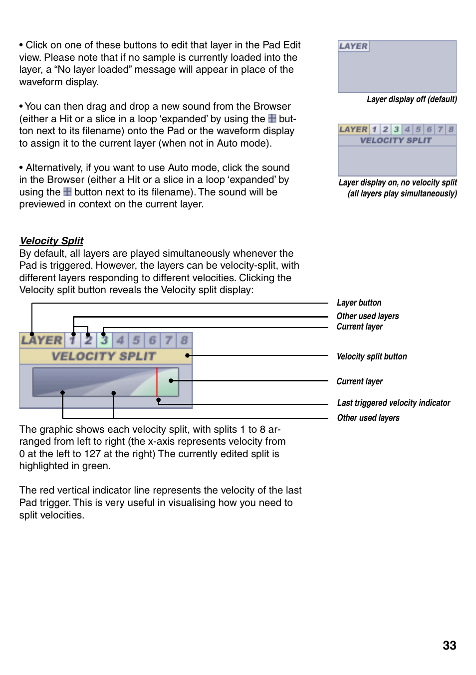 Velocity split, Velocity split 33 | FXpansion GURU User Manual | Page 34 / 97