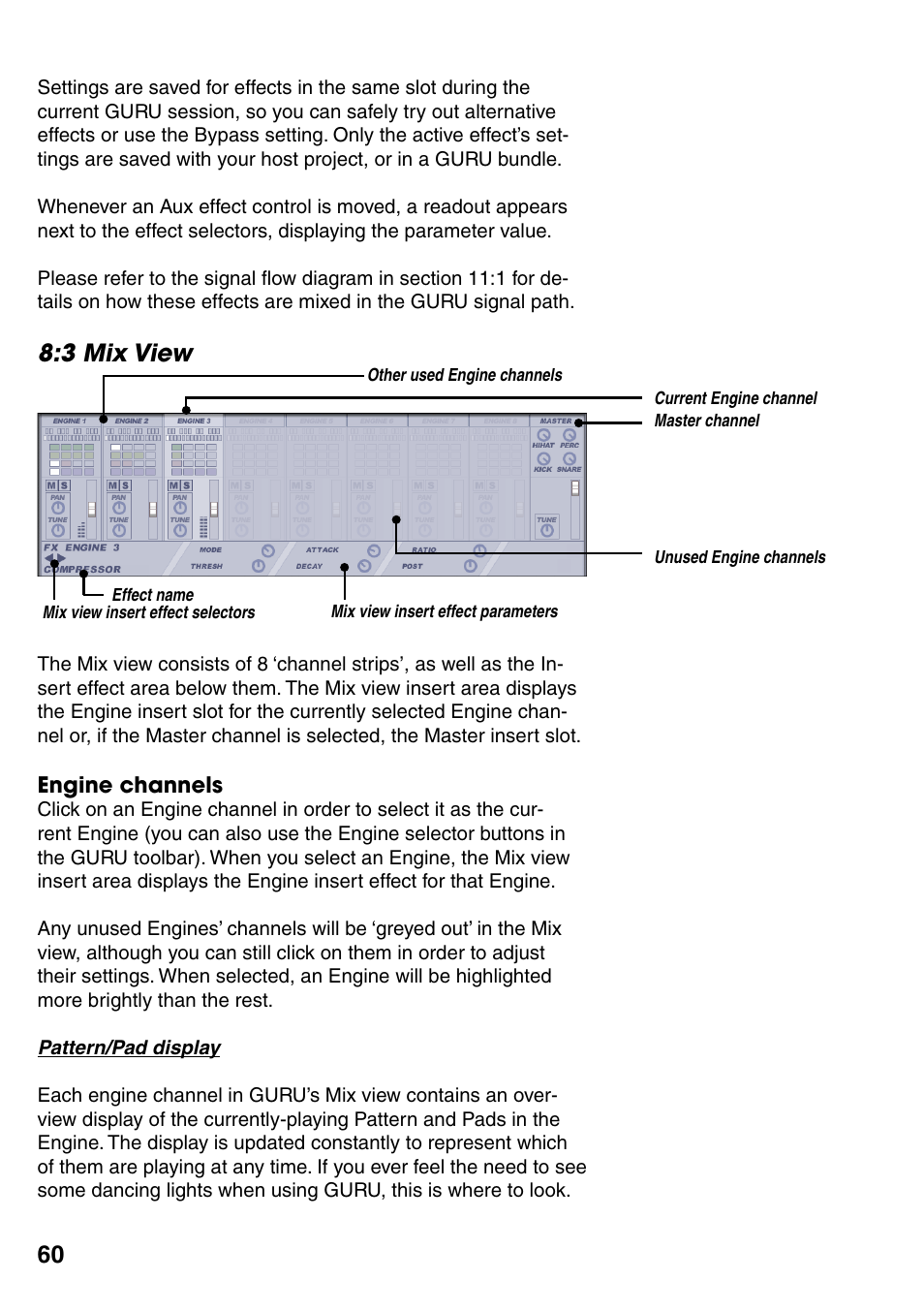 3 mix view, Engine channels, 3 mix view 60 | Engine channels 60 | FXpansion GURU User Manual | Page 61 / 97