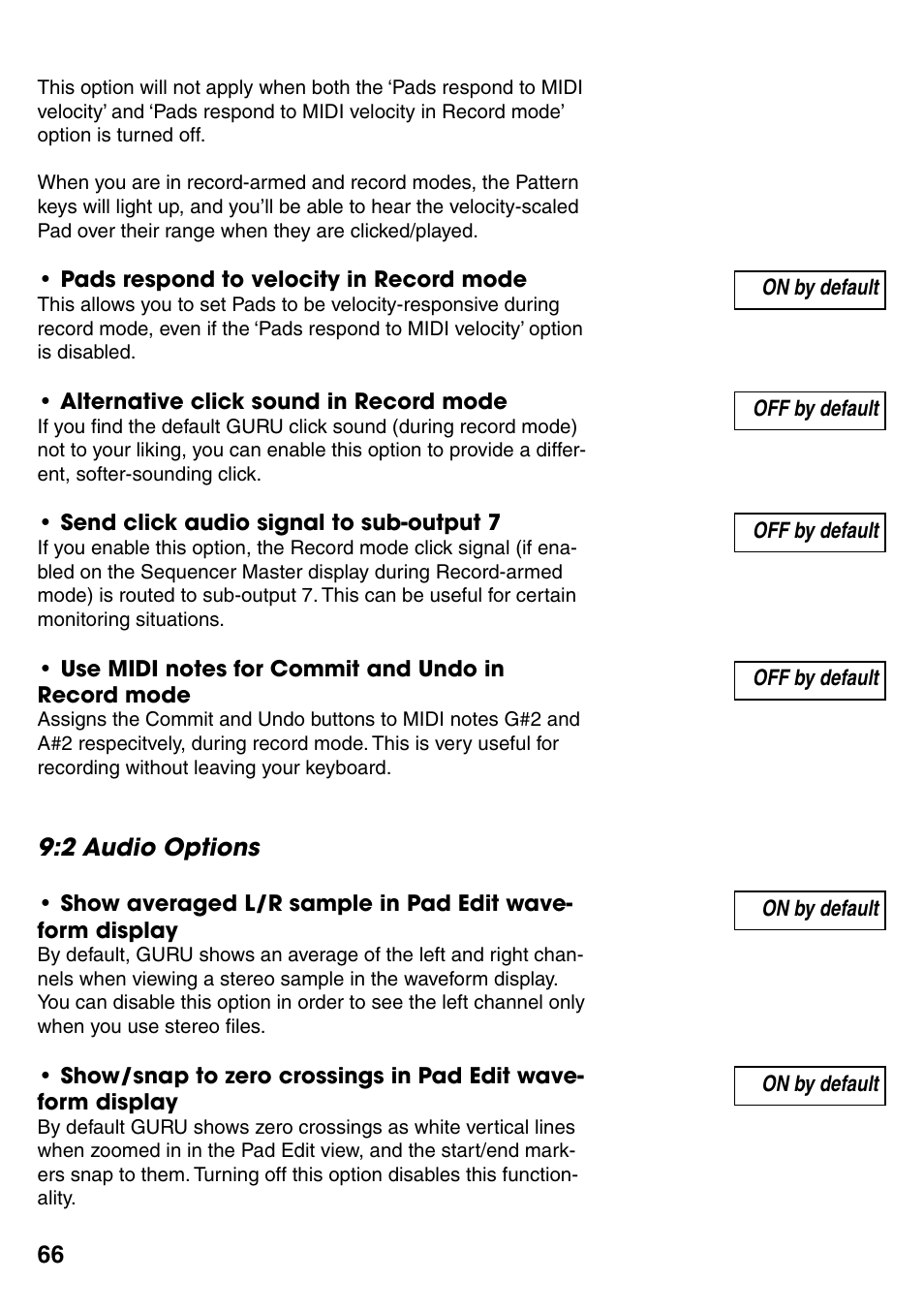 2 audio options, 2 audio options 66 | FXpansion GURU User Manual | Page 67 / 97