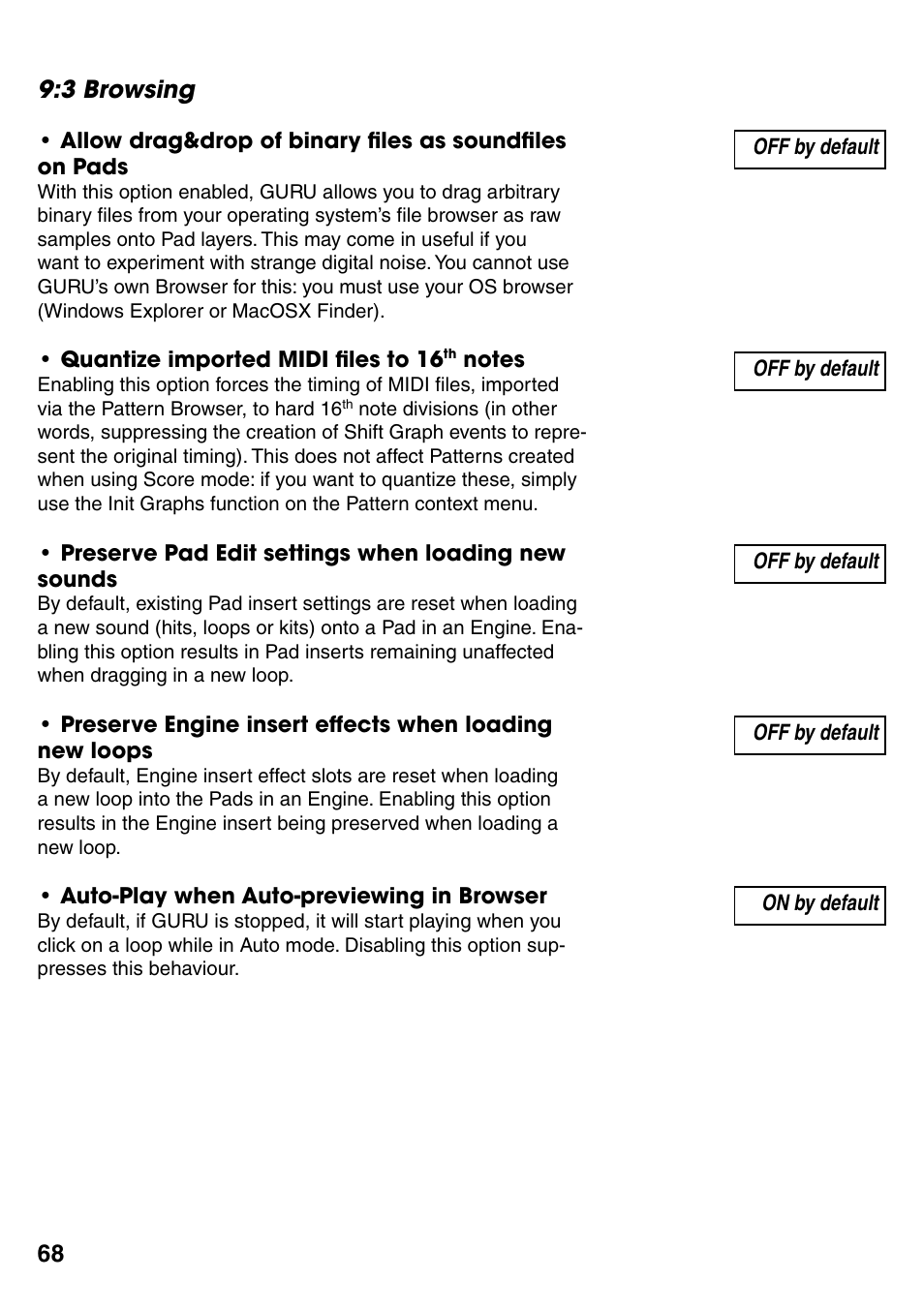 3 browsing, 3 browsing options 68 | FXpansion GURU User Manual | Page 69 / 97