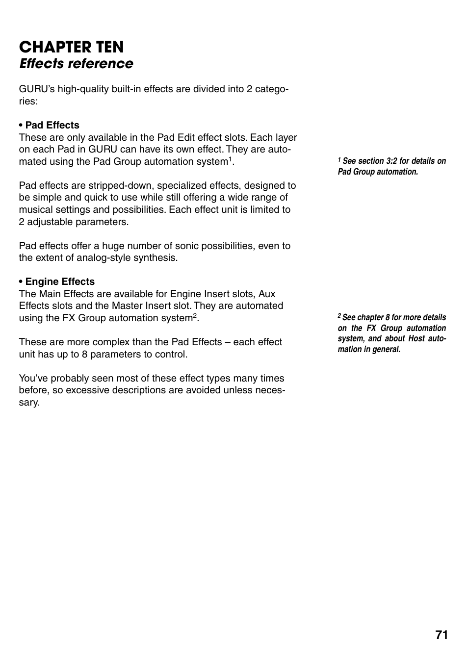 Chapter ten, Effects reference, Chapter | Effects reference 71 | FXpansion GURU User Manual | Page 72 / 97