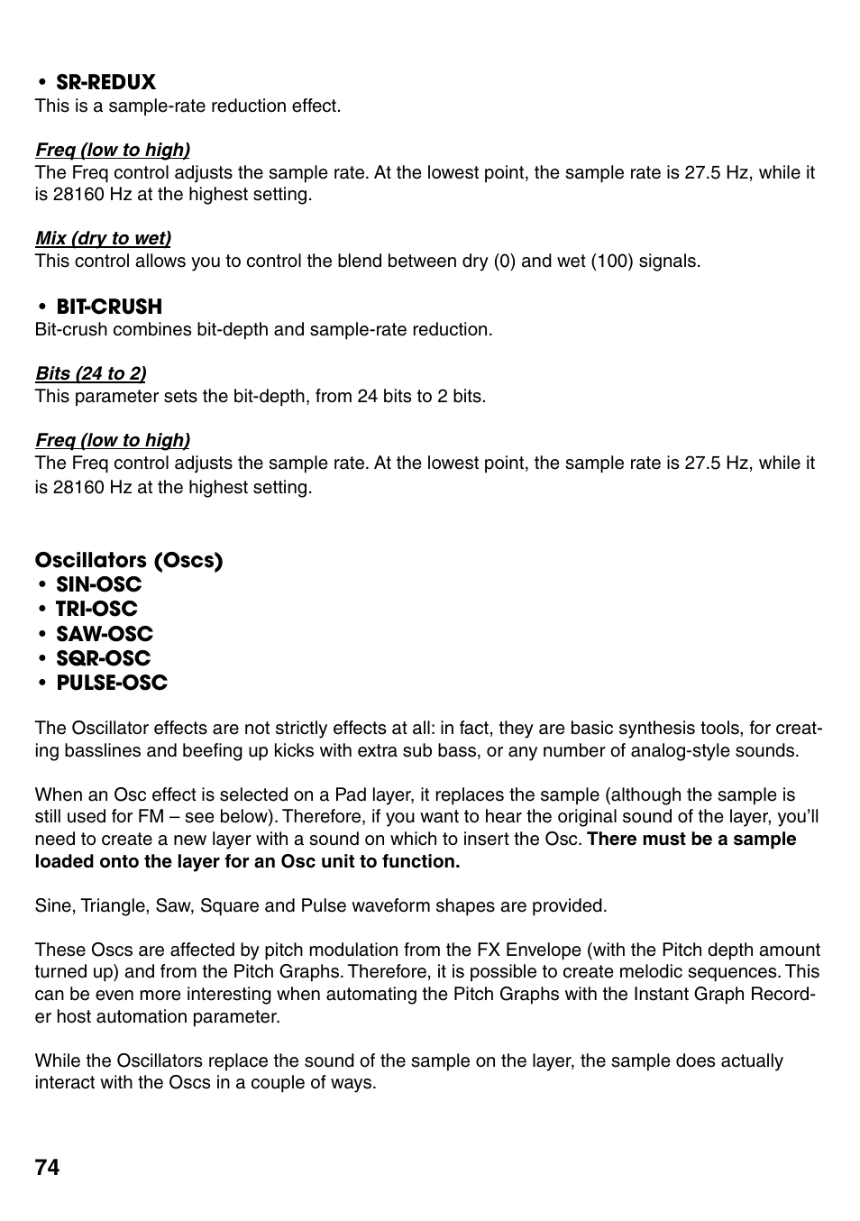Oscillators (oscs), Oscillators (oscs) 74 | FXpansion GURU User Manual | Page 75 / 97