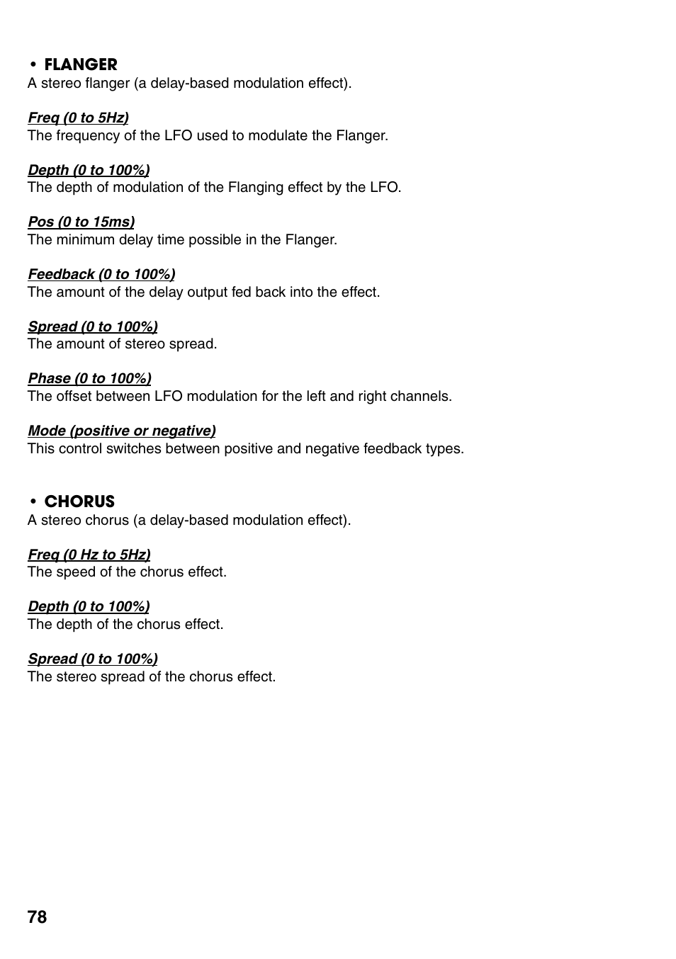 Flanger, Chorus, Flanger 78 | Chorus 78 | FXpansion GURU User Manual | Page 79 / 97