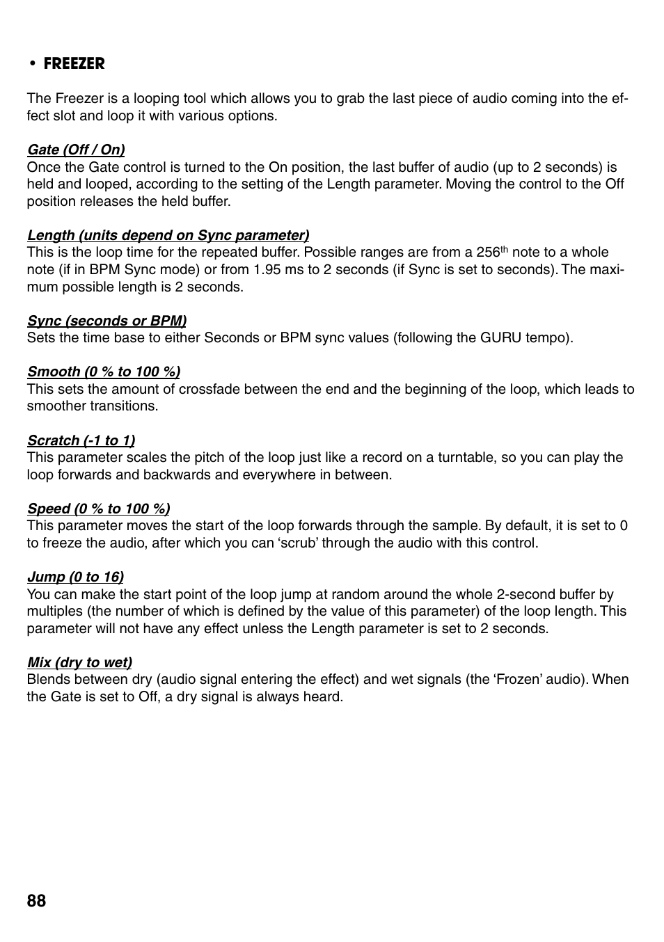 Freezer, Freezer 88 | FXpansion GURU User Manual | Page 89 / 97