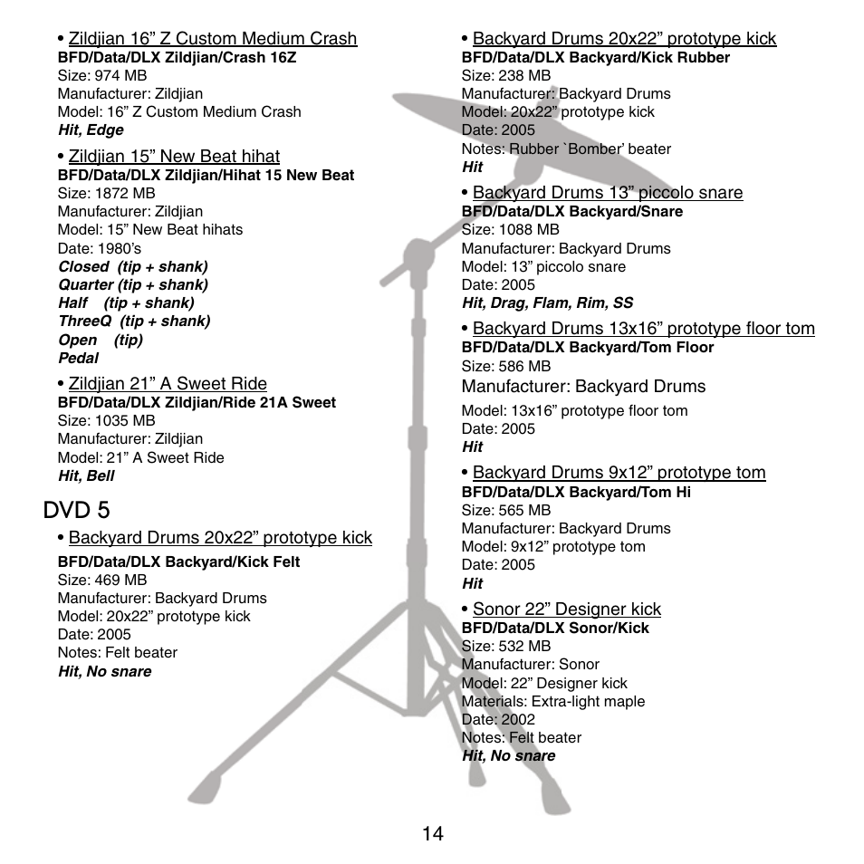 Dvd 5 | FXpansion BFD Deluxe User Manual | Page 14 / 16