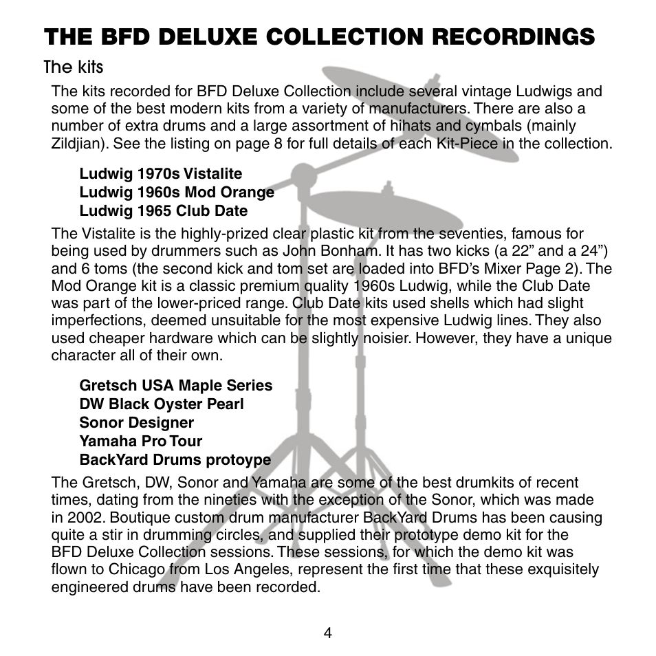 The bfd deluxe collection recordings | FXpansion BFD Deluxe User Manual | Page 4 / 16