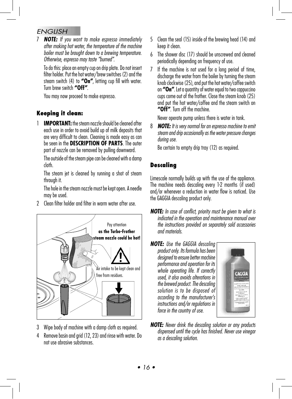 Gaggia Baby User Manual | Page 18 / 78