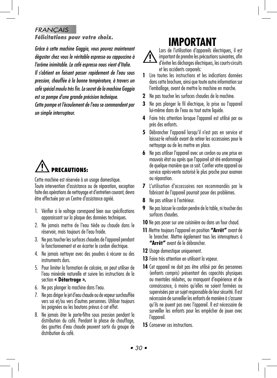 Important | Gaggia BABY CLASS User Manual | Page 33 / 74