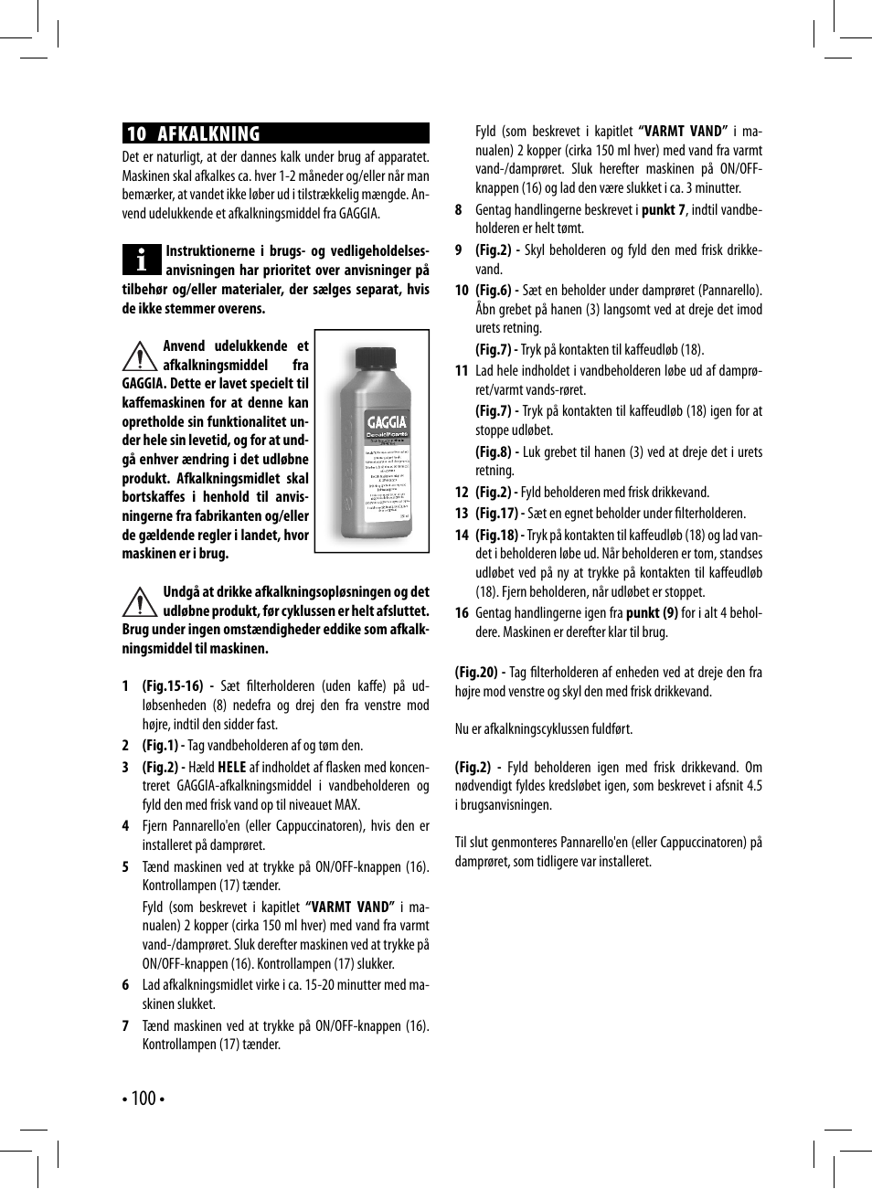 10 afkalkning | Gaggia GAGGIA User Manual | Page 100 / 112