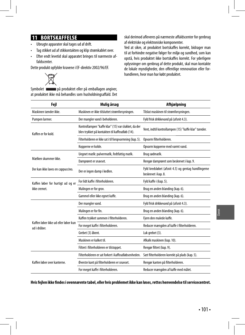 11 bortskaffelse | Gaggia GAGGIA User Manual | Page 101 / 112