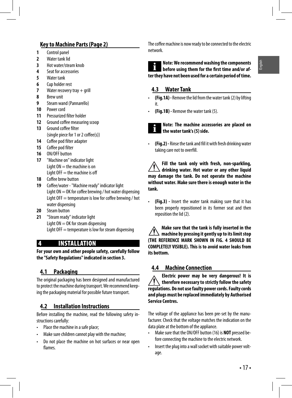 4 installation | Gaggia GAGGIA User Manual | Page 17 / 112