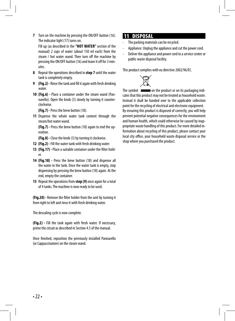 11 disposal | Gaggia GAGGIA User Manual | Page 22 / 112
