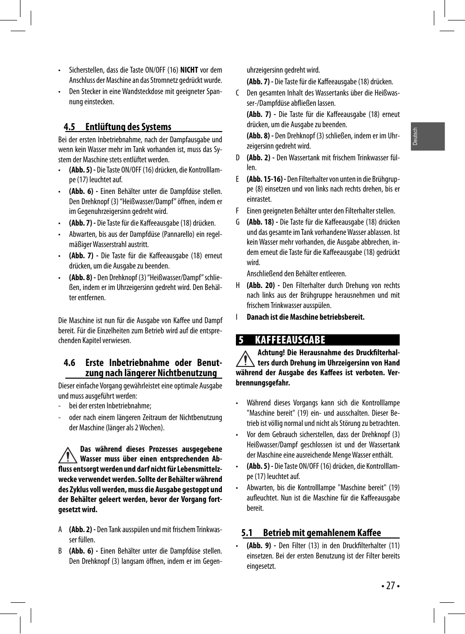 5 kaffeeausgabe | Gaggia GAGGIA User Manual | Page 27 / 112