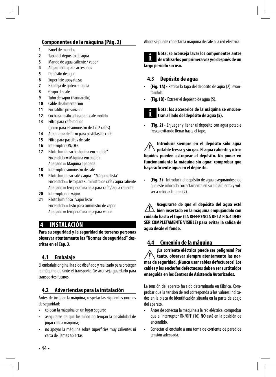 4 instalación | Gaggia GAGGIA User Manual | Page 44 / 112
