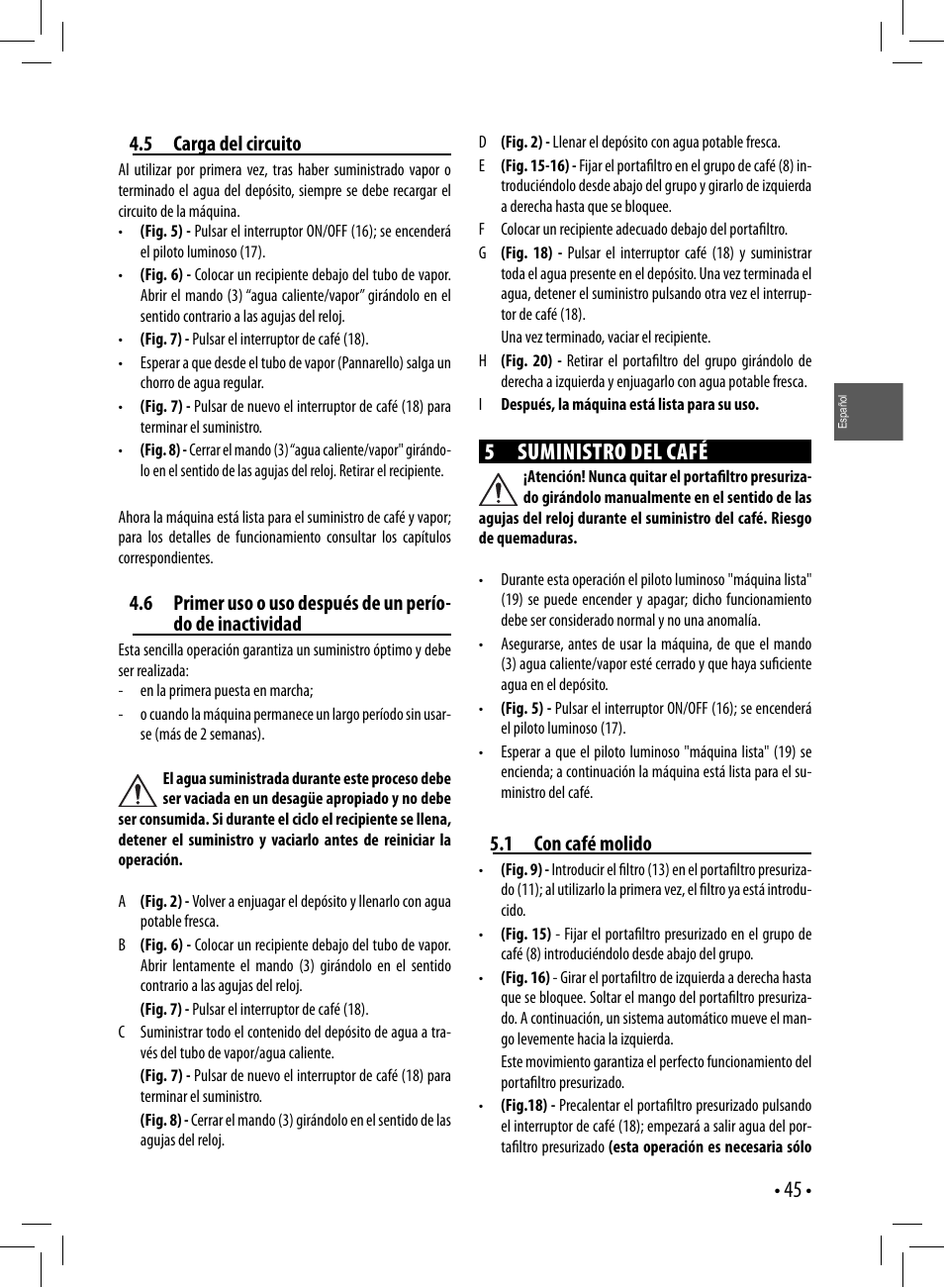 5 suministro del café | Gaggia GAGGIA User Manual | Page 45 / 112