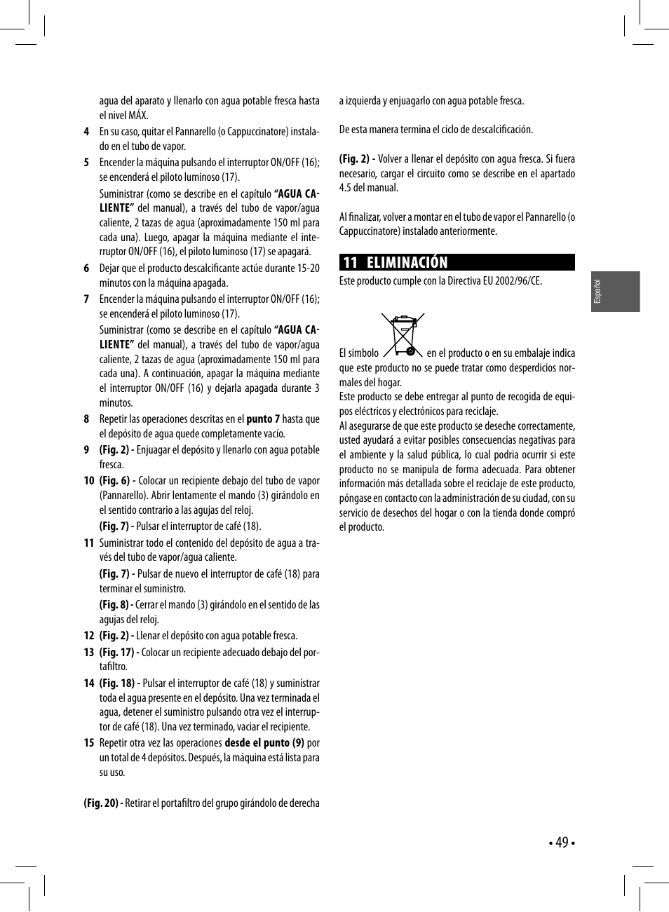 11 eliminación | Gaggia GAGGIA User Manual | Page 49 / 112