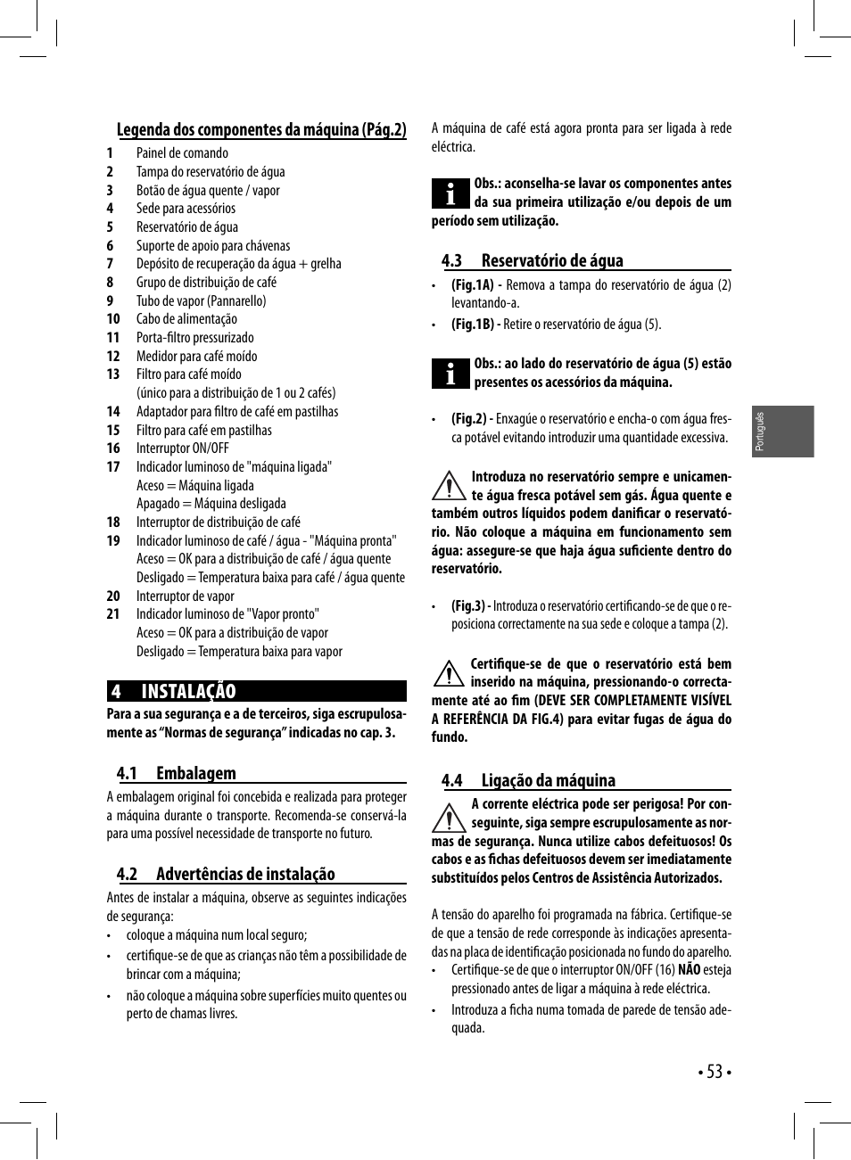 4 instalação | Gaggia GAGGIA User Manual | Page 53 / 112