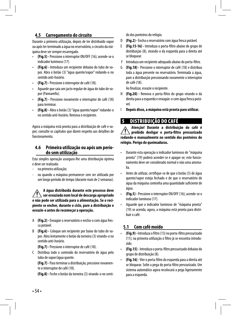 5 distribuição do café | Gaggia GAGGIA User Manual | Page 54 / 112