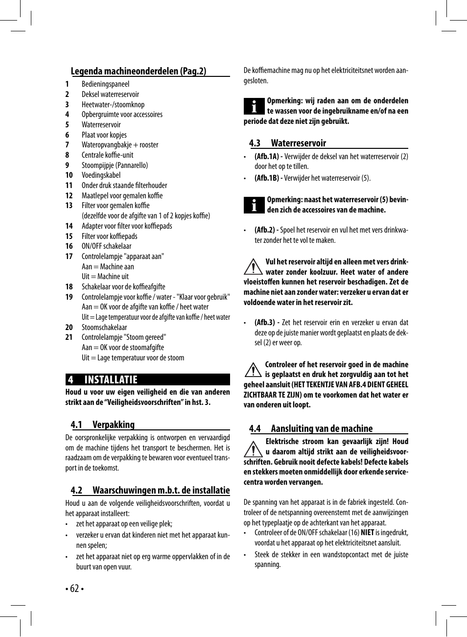 4 installatie | Gaggia GAGGIA User Manual | Page 62 / 112
