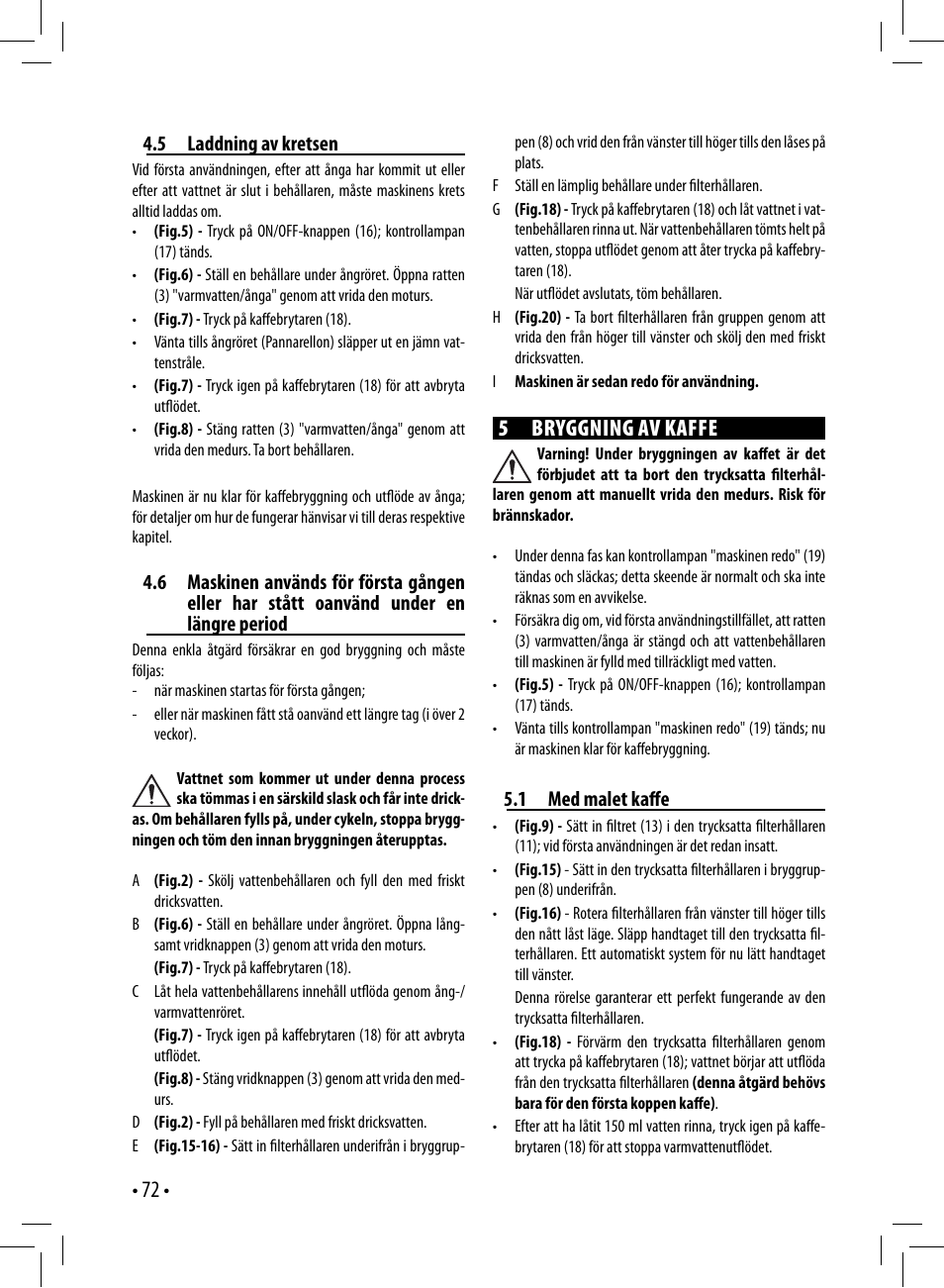 5 bryggning av kaffe | Gaggia GAGGIA User Manual | Page 72 / 112
