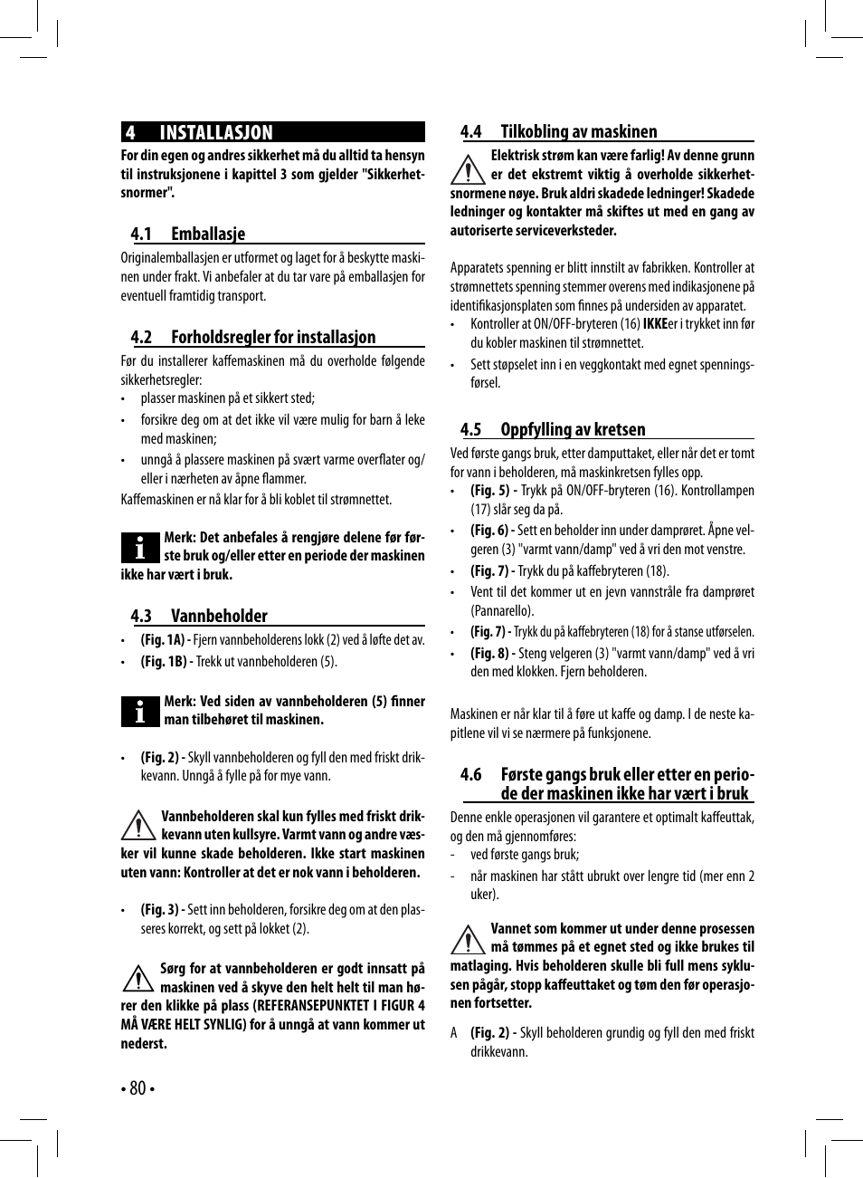 80 • 4 installasjon | Gaggia GAGGIA User Manual | Page 80 / 112