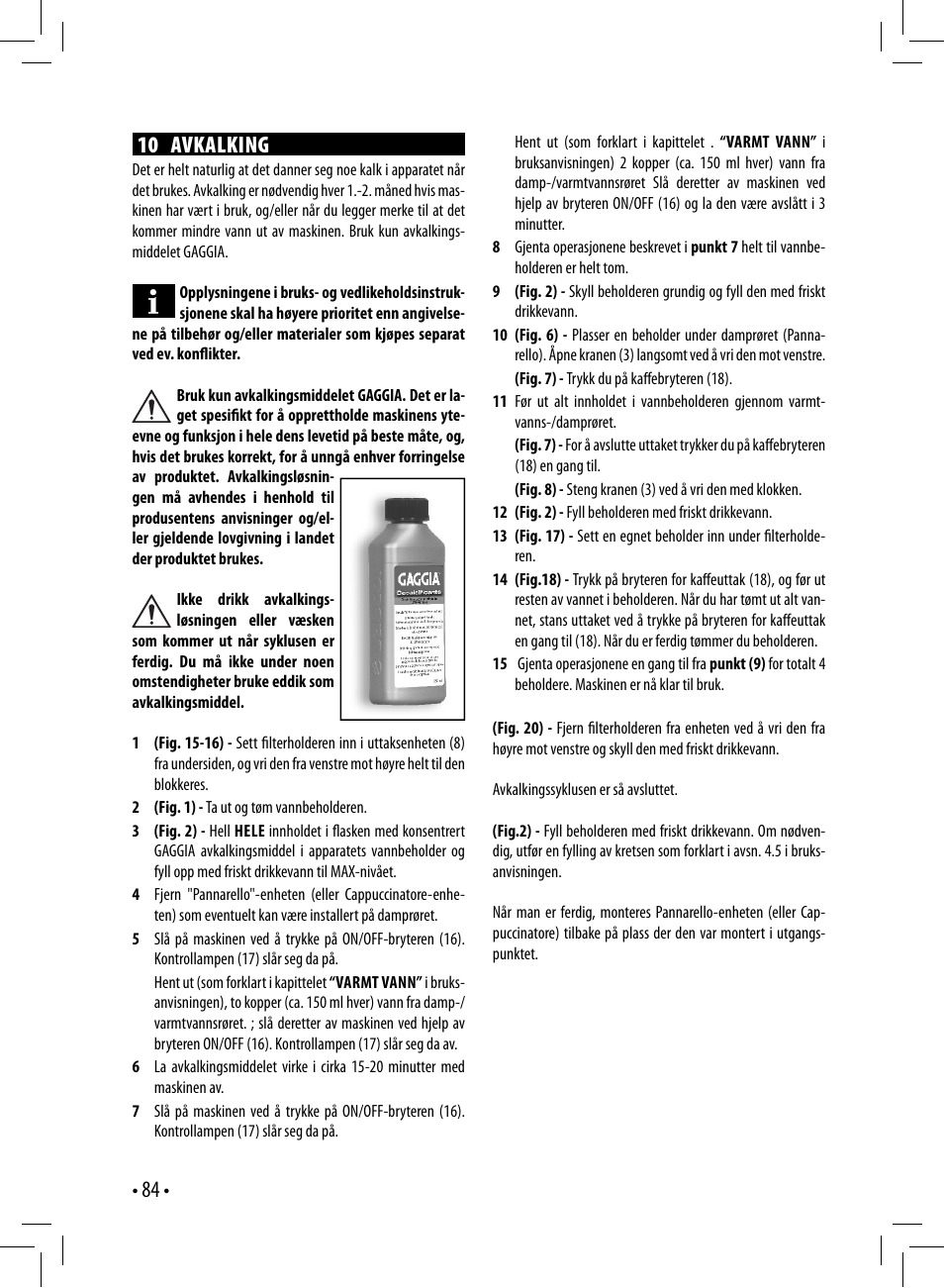 10 avkalking | Gaggia GAGGIA User Manual | Page 84 / 112