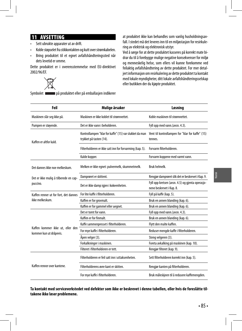 11 avsetting | Gaggia GAGGIA User Manual | Page 85 / 112