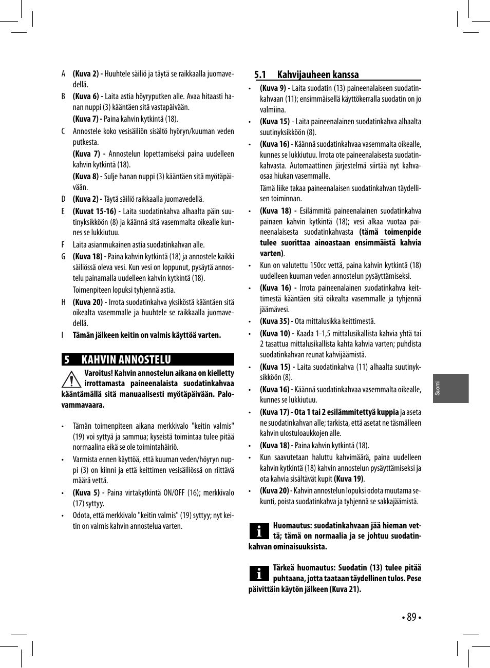 5 kahvin annostelu | Gaggia GAGGIA User Manual | Page 89 / 112