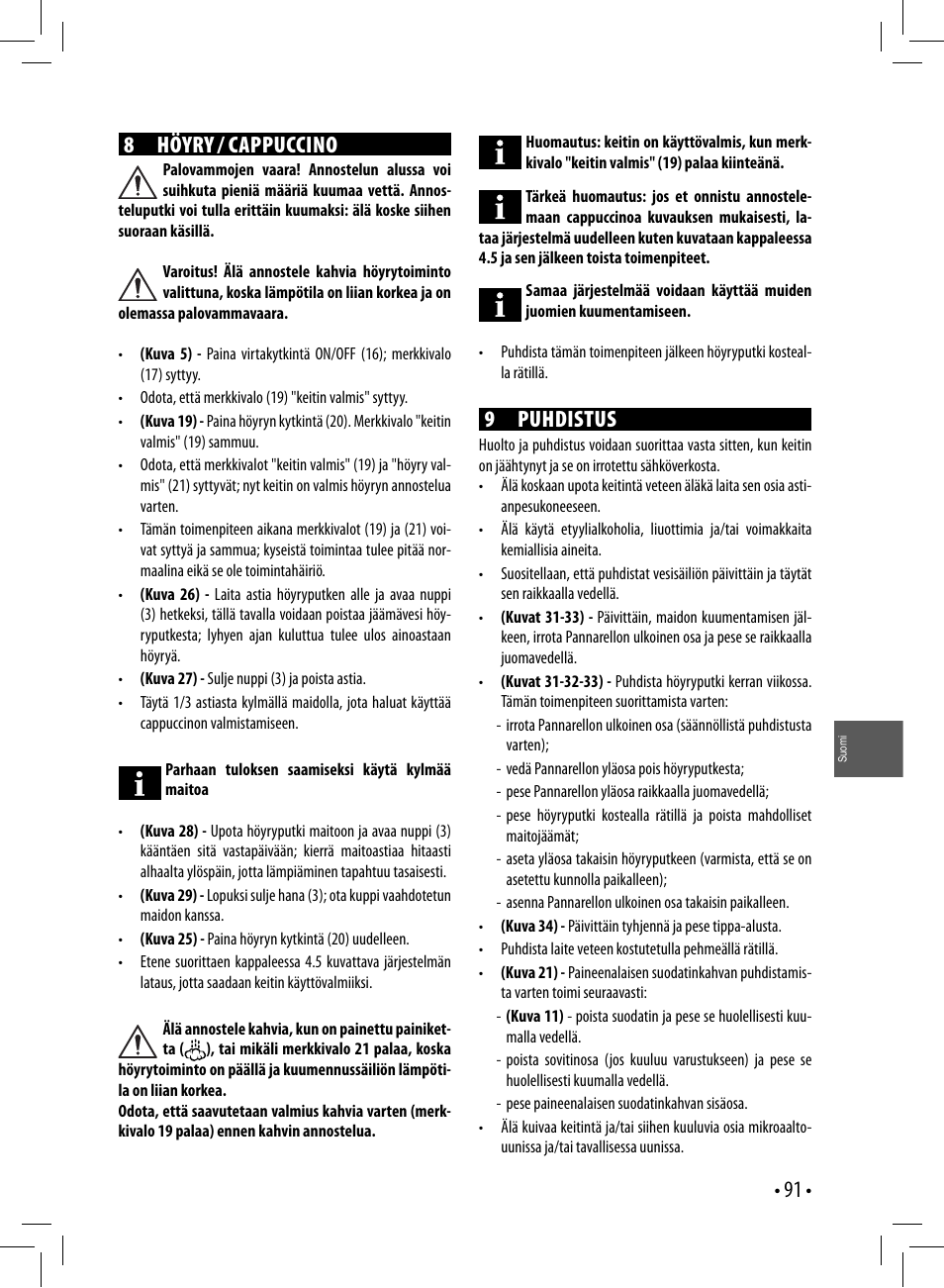 8 höyry / cappuccino, 9 puhdistus | Gaggia GAGGIA User Manual | Page 91 / 112