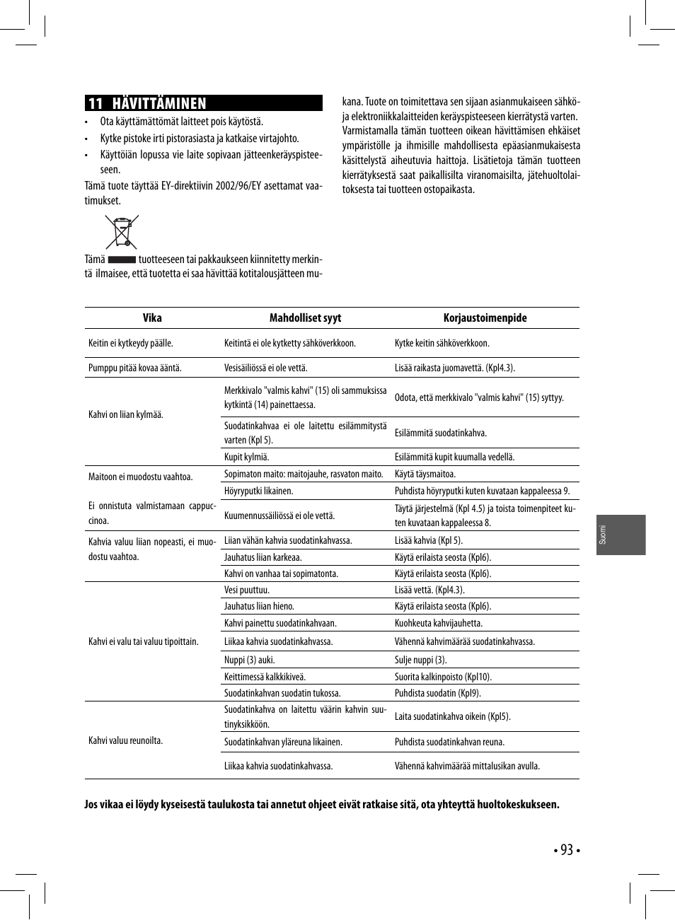 11 hävittäminen | Gaggia GAGGIA User Manual | Page 93 / 112