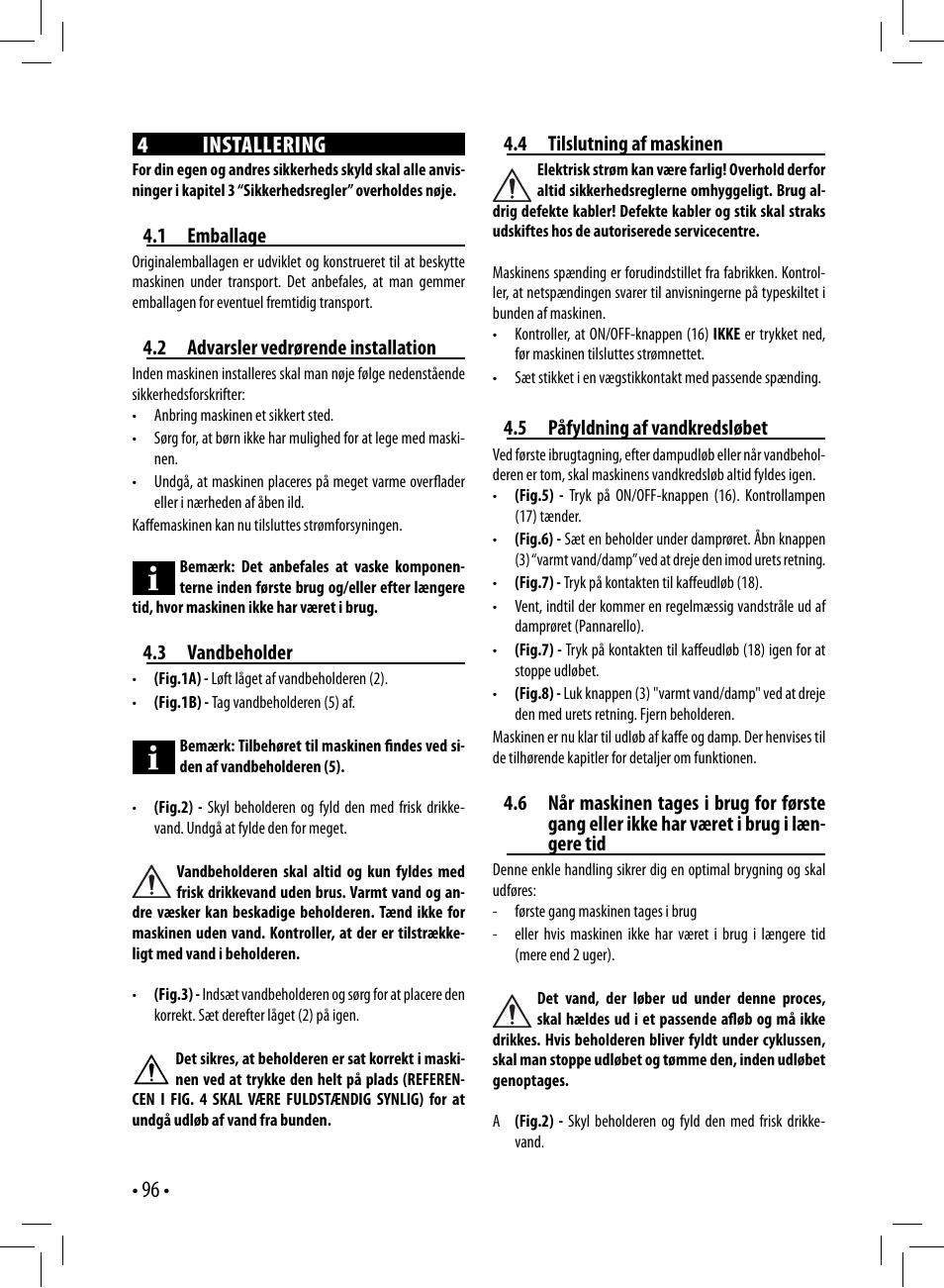 96 • 4 installering | Gaggia GAGGIA User Manual | Page 96 / 112