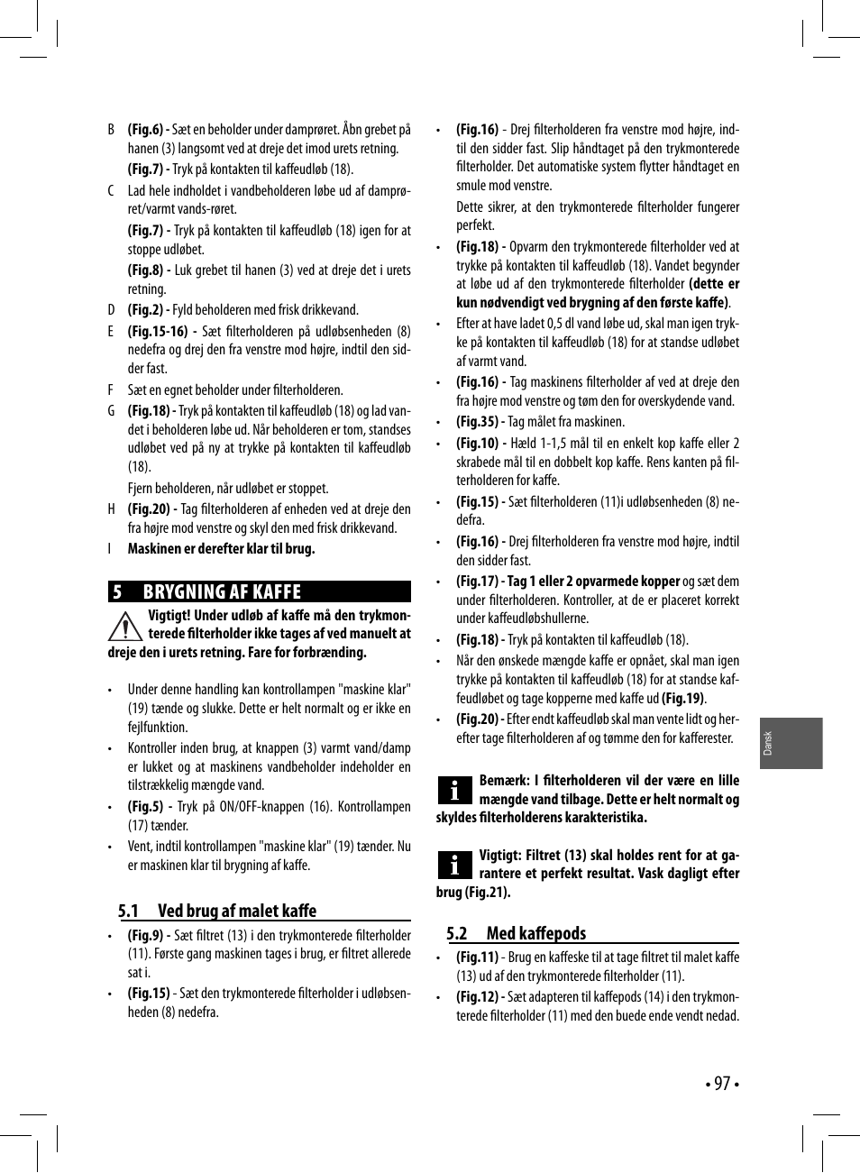 5 brygning af kaffe | Gaggia GAGGIA User Manual | Page 97 / 112