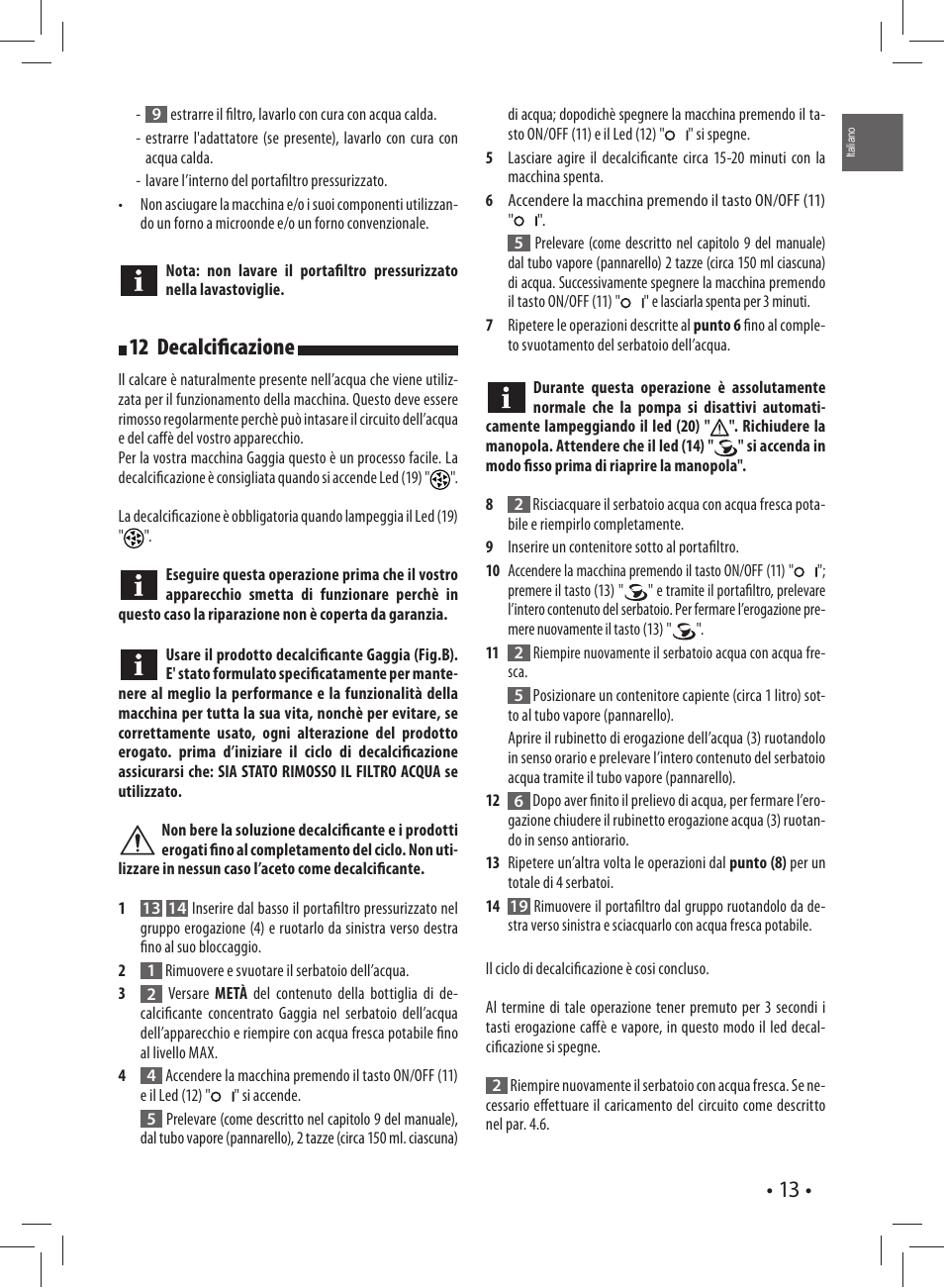 12 de cal ci fi ca zio ne | Gaggia CAREZZA User Manual | Page 13 / 80