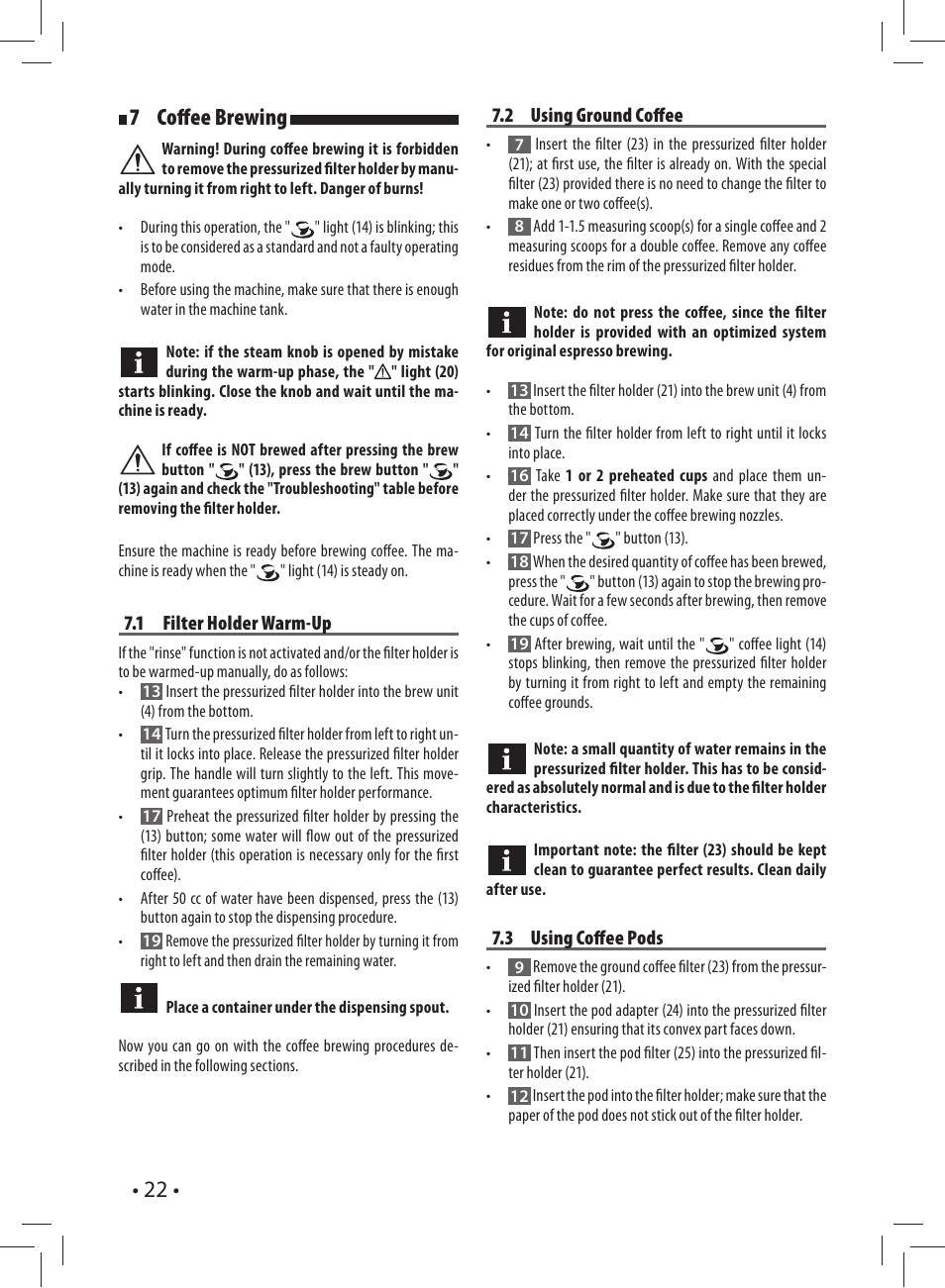 22 • 7 coff ee brewing | Gaggia CAREZZA User Manual | Page 22 / 80