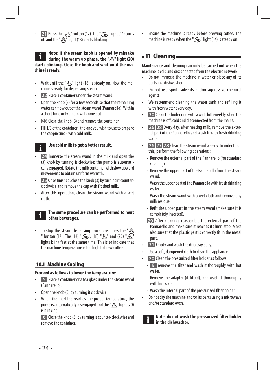 11 cleaning | Gaggia CAREZZA User Manual | Page 24 / 80