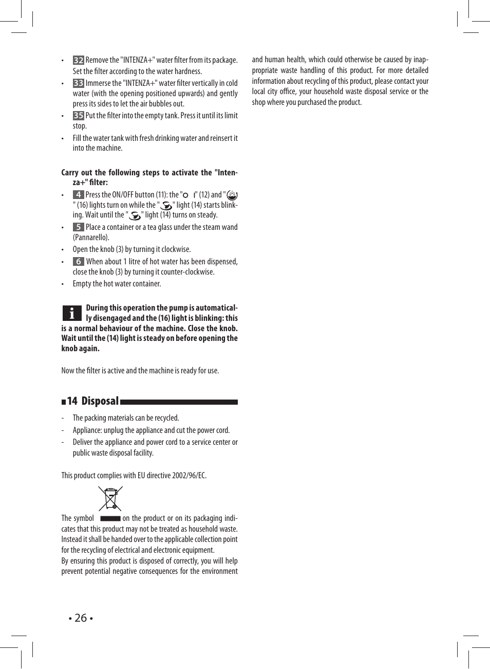 14 disposal | Gaggia CAREZZA User Manual | Page 26 / 80