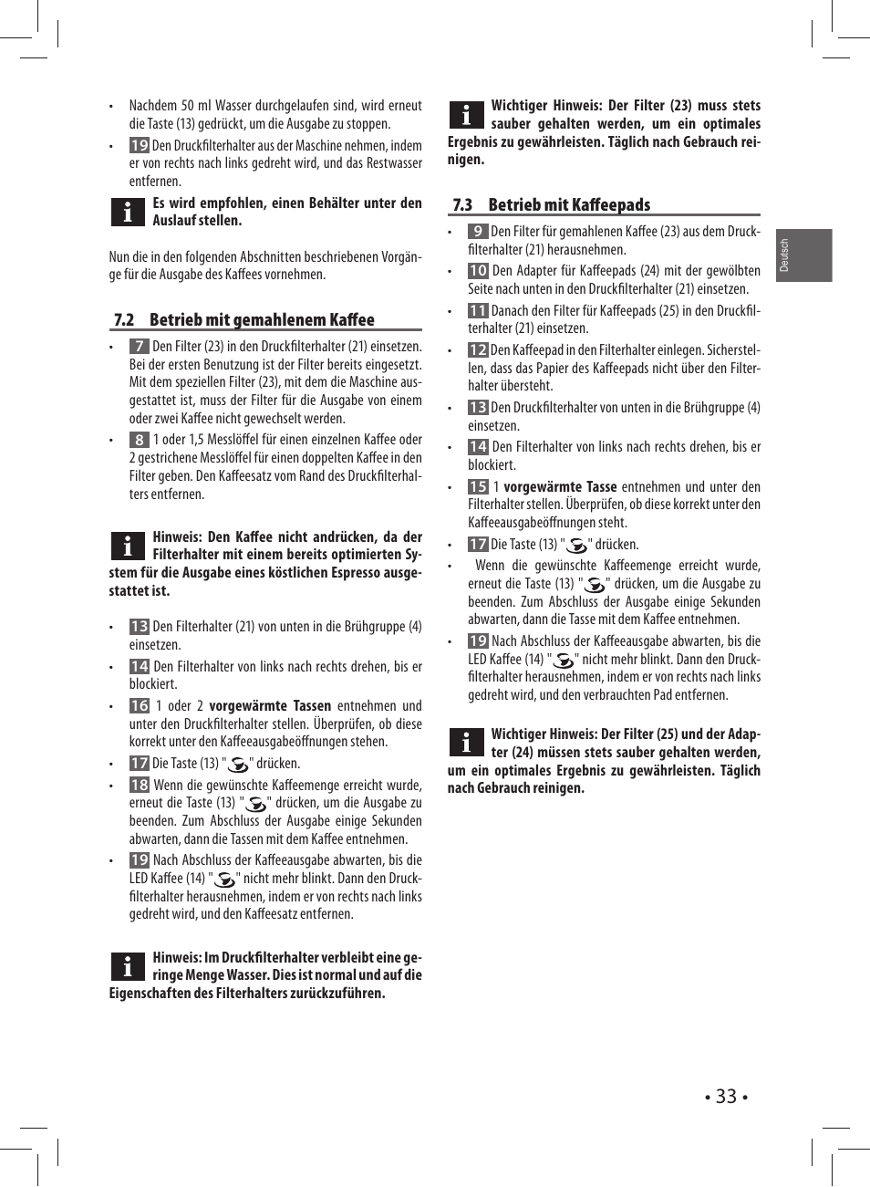 Gaggia CAREZZA User Manual | Page 33 / 80