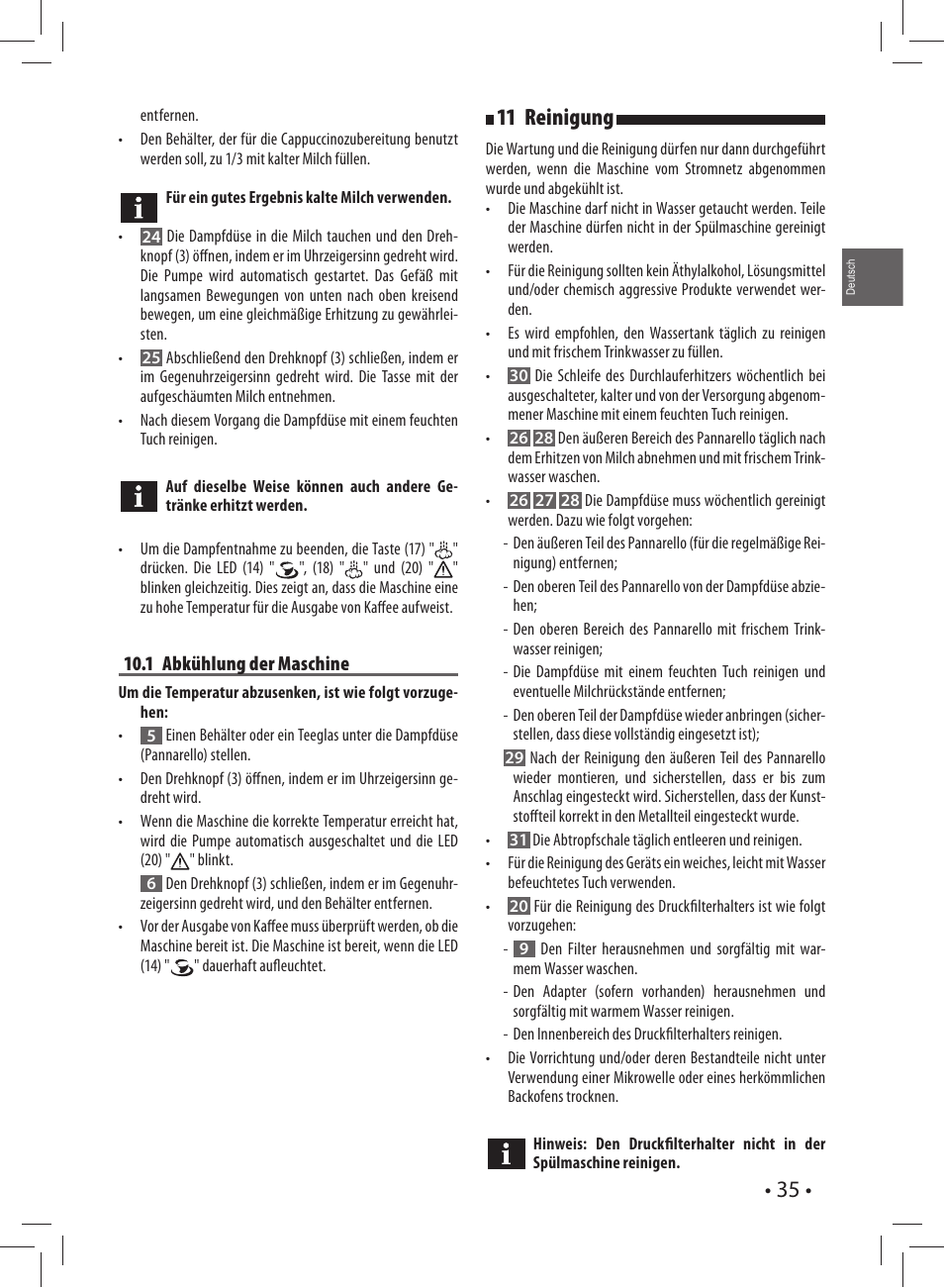 11 reinigung | Gaggia CAREZZA User Manual | Page 35 / 80