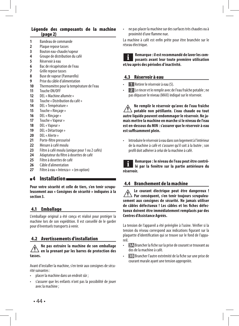 4 installation | Gaggia CAREZZA User Manual | Page 44 / 80