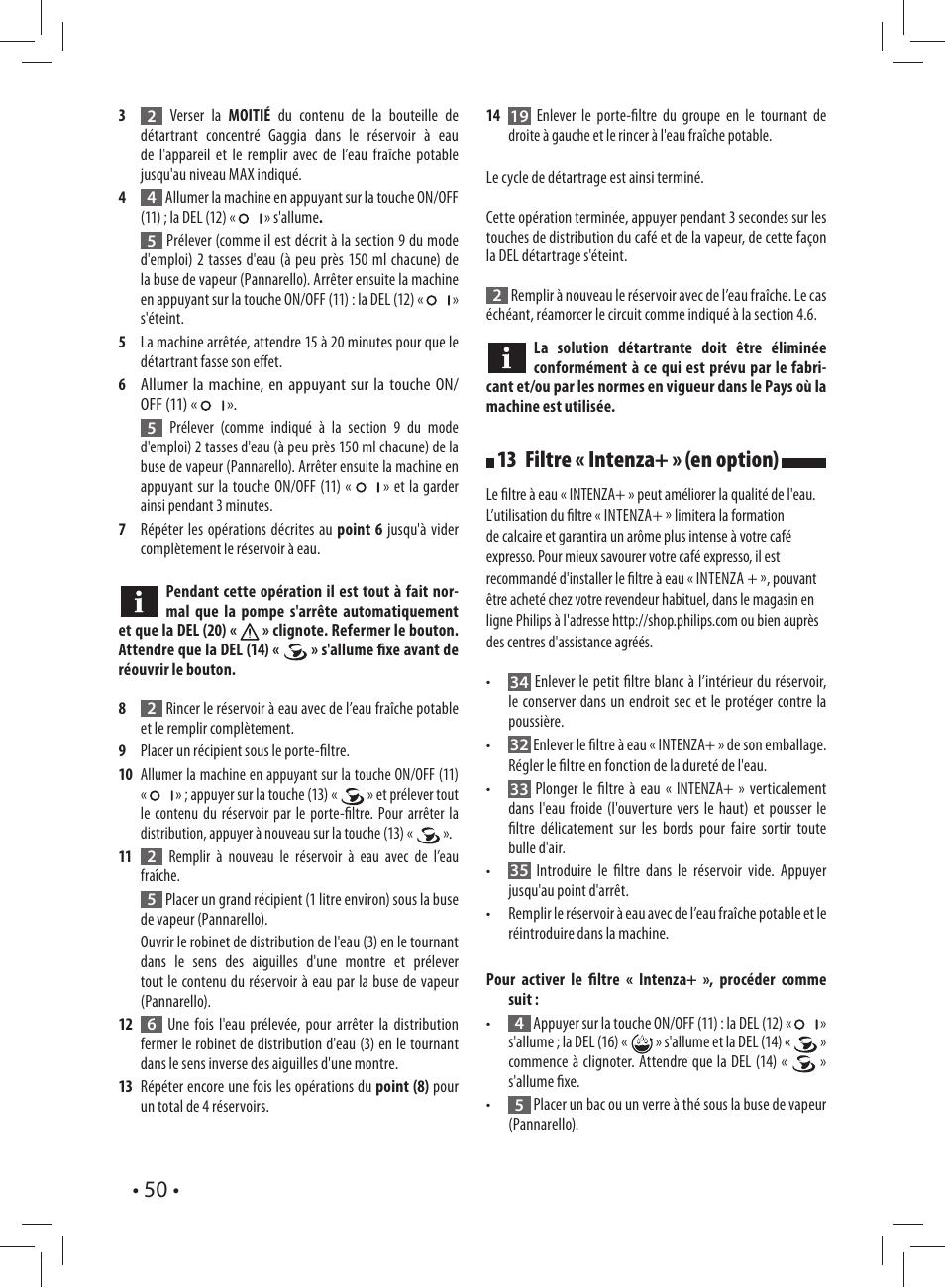 13 filtre « intenza+ » (en option) | Gaggia CAREZZA User Manual | Page 50 / 80