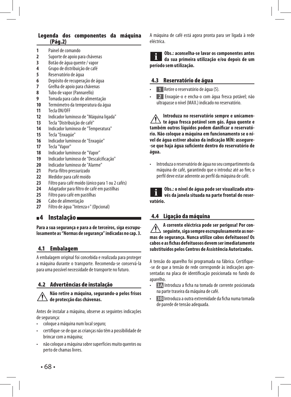 4 instalação | Gaggia CAREZZA User Manual | Page 68 / 80
