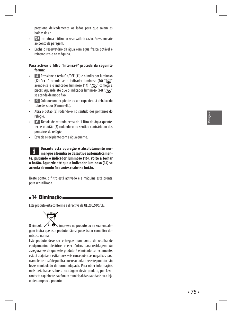 14 eliminação | Gaggia CAREZZA User Manual | Page 75 / 80