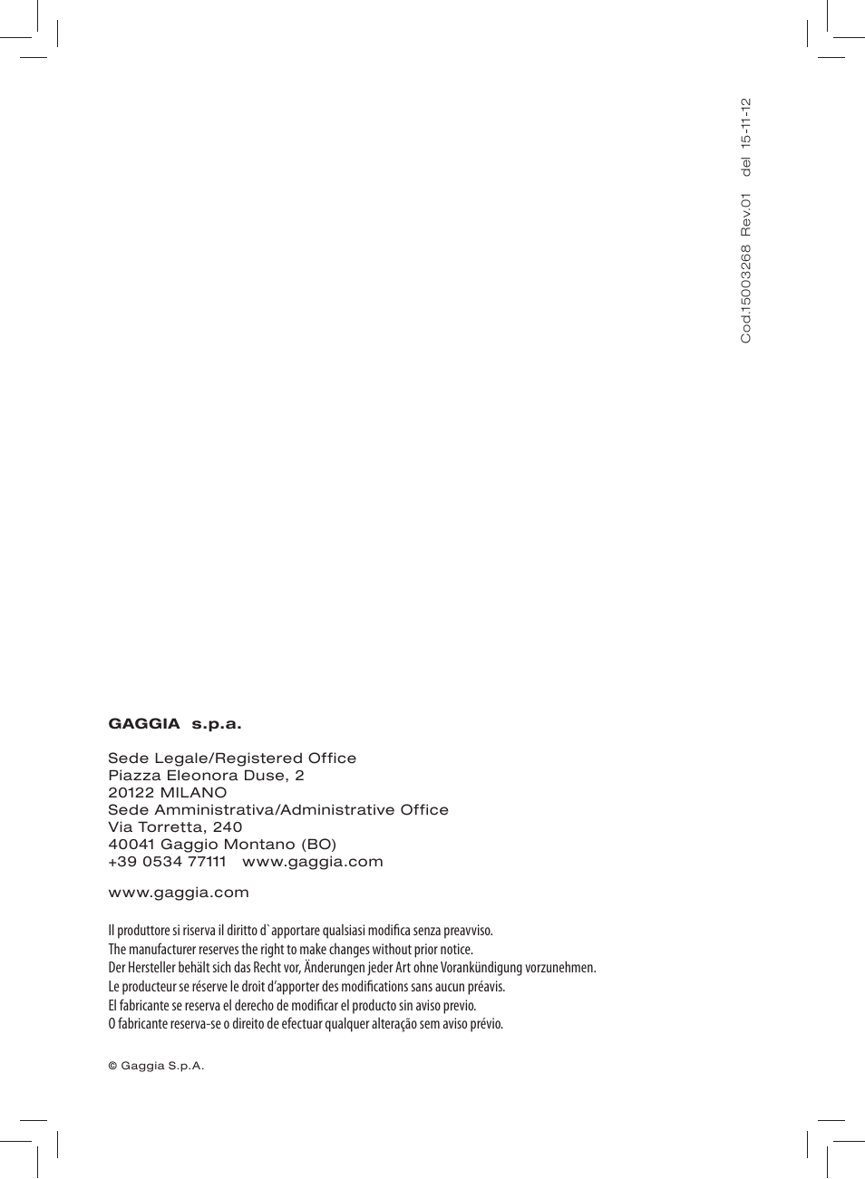 Gaggia CAREZZA User Manual | Page 80 / 80
