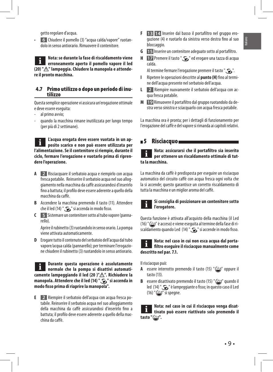 5 risciacquo | Gaggia CAREZZA User Manual | Page 9 / 80