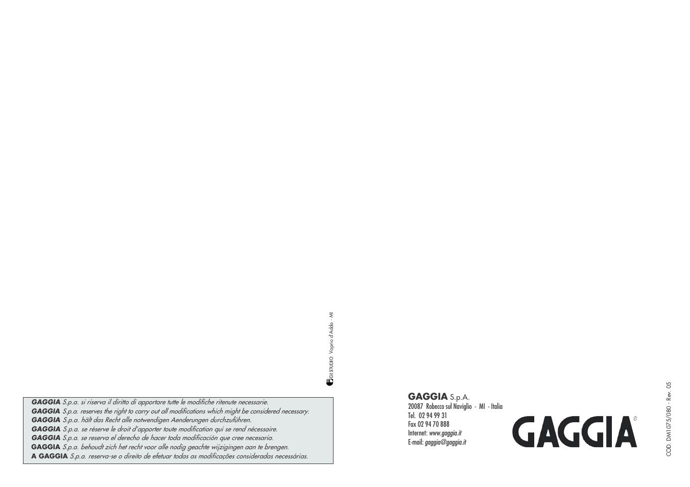 Gaggia | Gaggia CLASSIC User Manual | Page 53 / 53